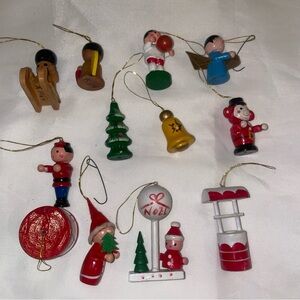 VTG Lot of 12 Miniature Wooden Christmas Ornaments 1984